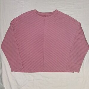 Quilted Pullover Top Long Sleeve Ribbed Knit Mauve Casual Cozy‎